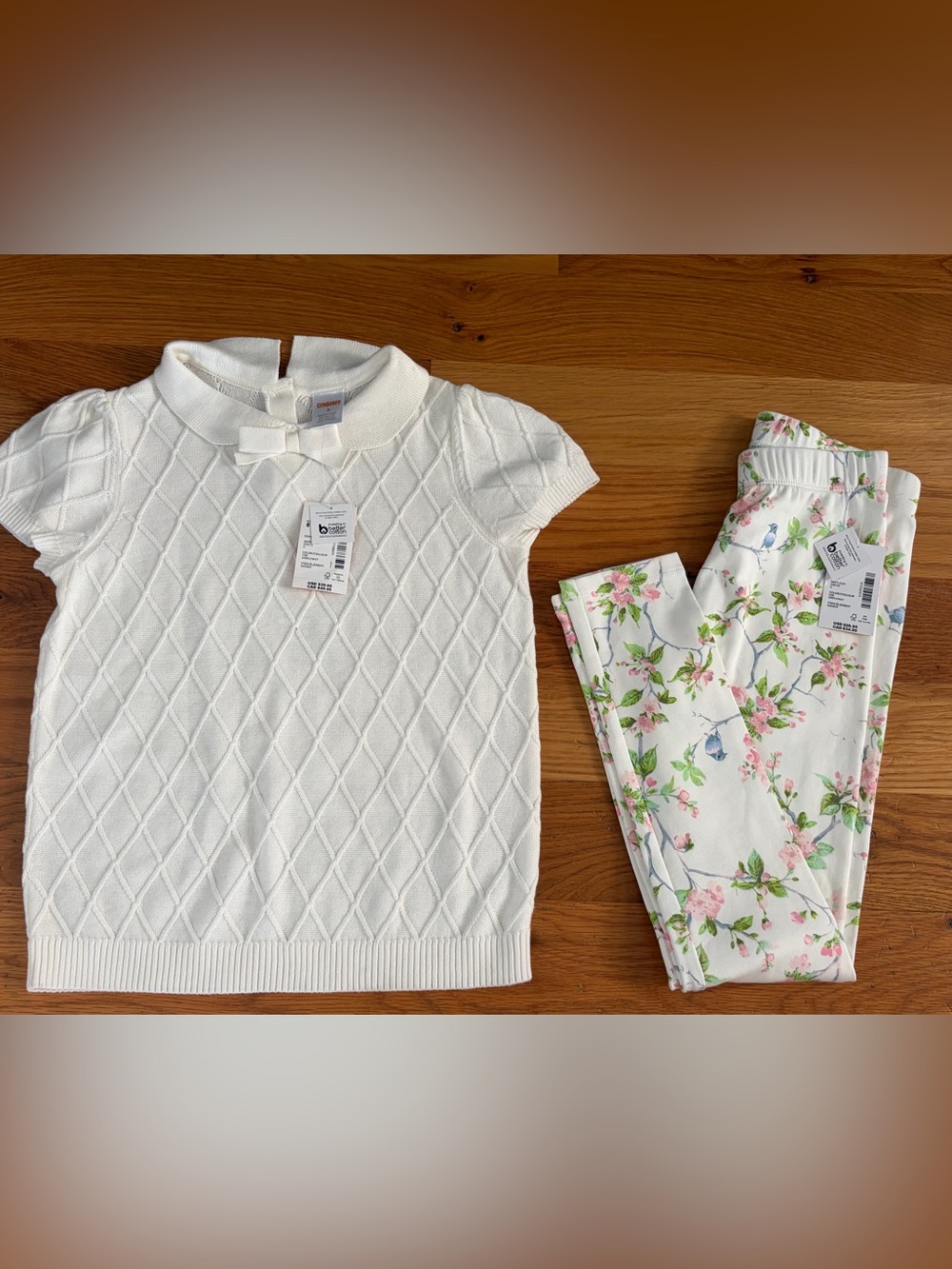 Gymboree White Knit Top with Floral White Leggings